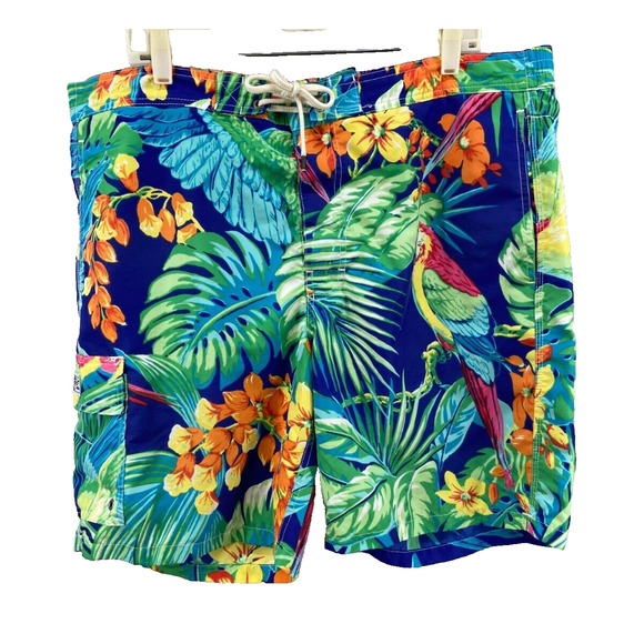 Polo Ralph Lauren Swim Trunks‎ Mens XL Floral Hawaiian Surfer Graphic Print - Picture 1 of 13